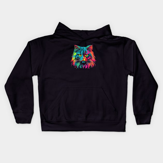 Colourful Persian Cat Kids Hoodie by Quotee